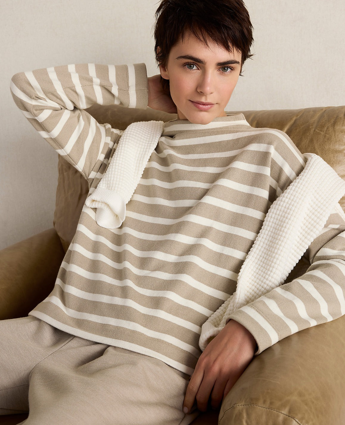 Haven Well Within Organic Cotton Funnel Neck Striped Pullover | Ann Taylor