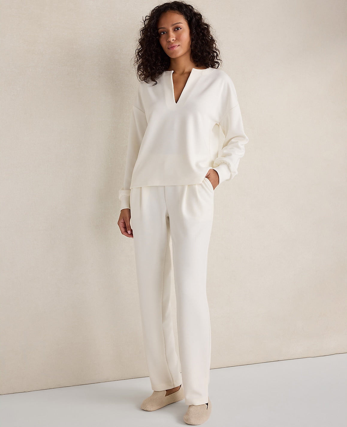 Haven Well Within Double Knit Split Neck Top | Ann Taylor