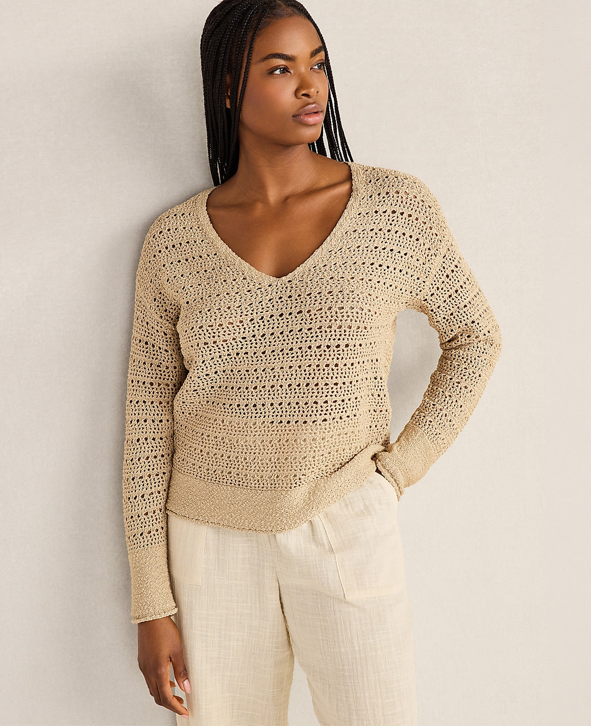 Haven Well Within Textured Cotton V-Neck Sweater | Ann Taylor