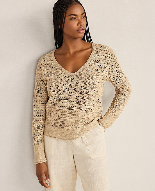 Haven Well Within Textured Cotton V-Neck Sweater | Ann Taylor