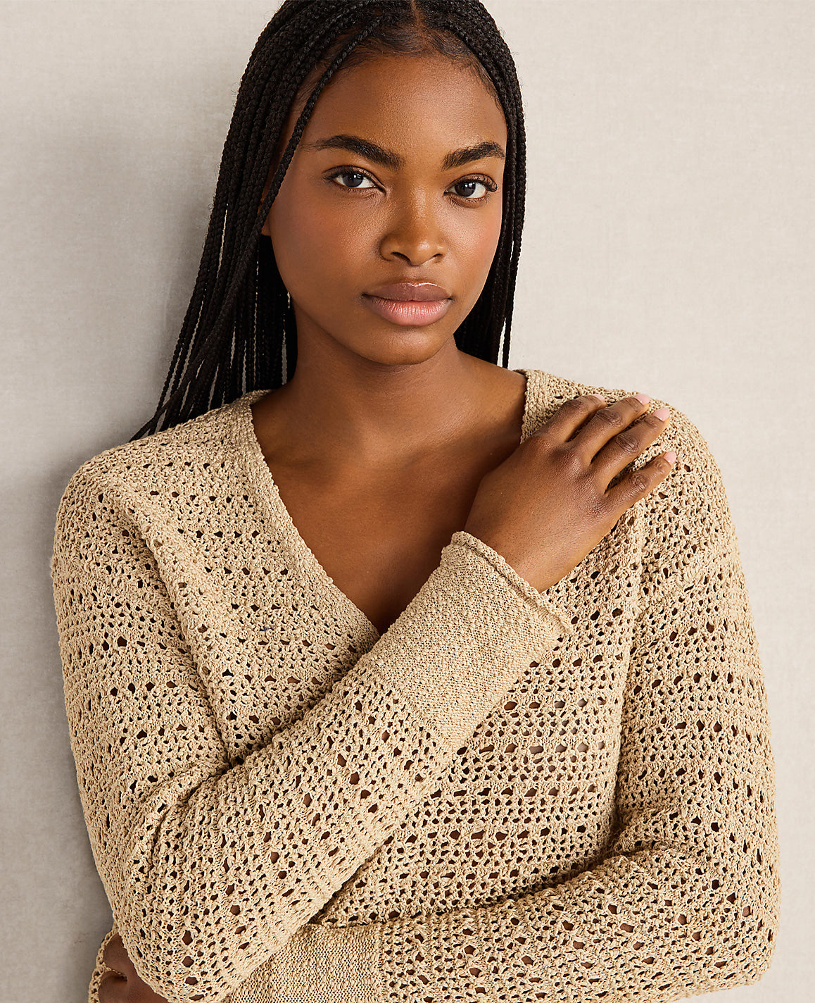 Haven Well Within Textured Cotton V-Neck Sweater | Ann Taylor