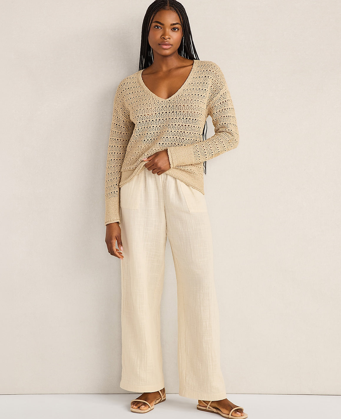 Haven Well Within Textured Cotton V-Neck Sweater | Ann Taylor