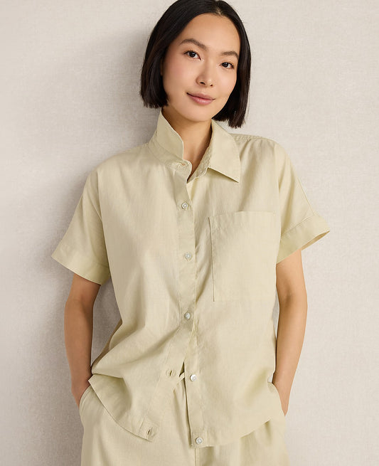 Haven Well Within Organic Cotton Linen Button-Down Top | Ann Taylor