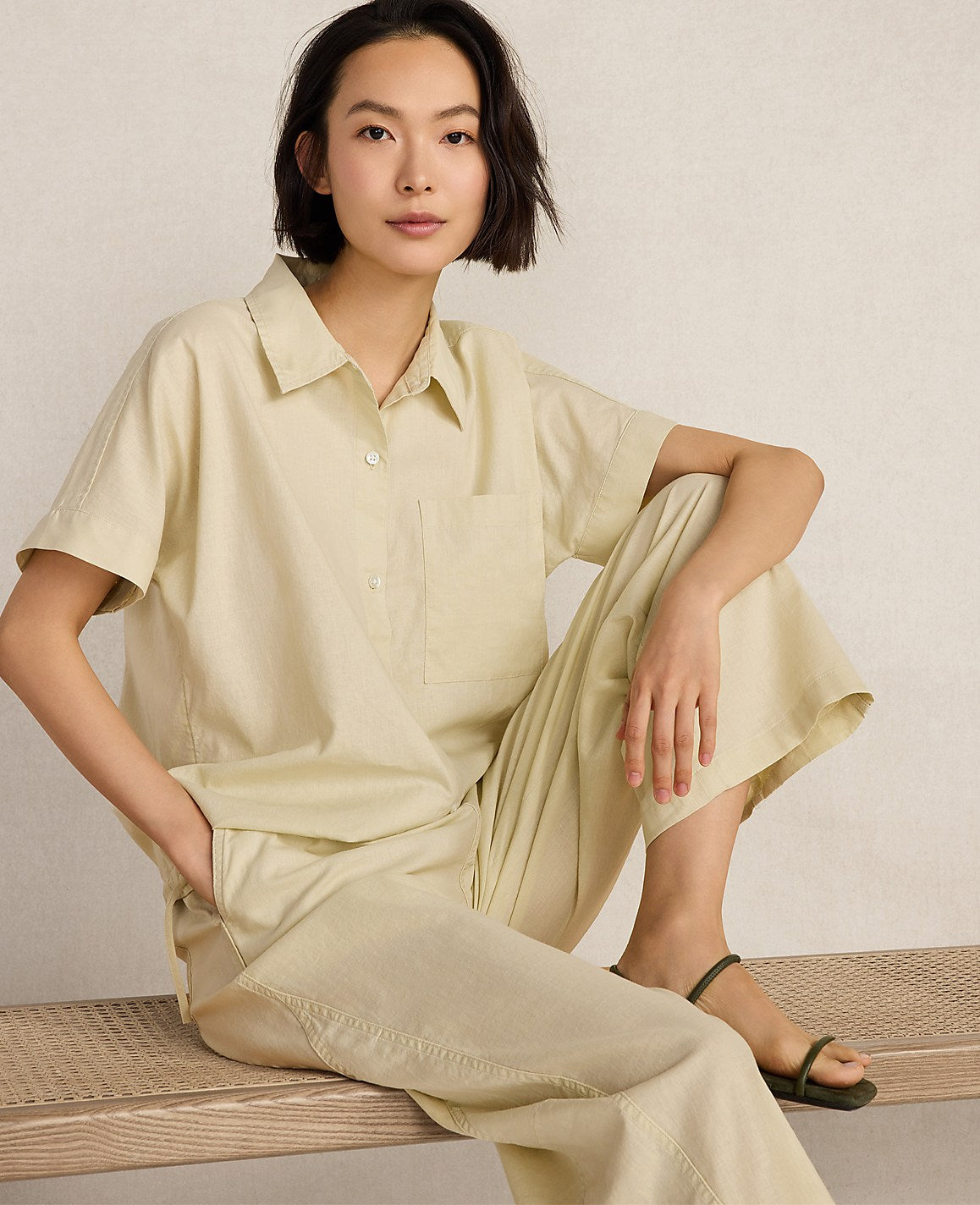 Haven Well Within Organic Cotton Linen Button-Down Top | Ann Taylor