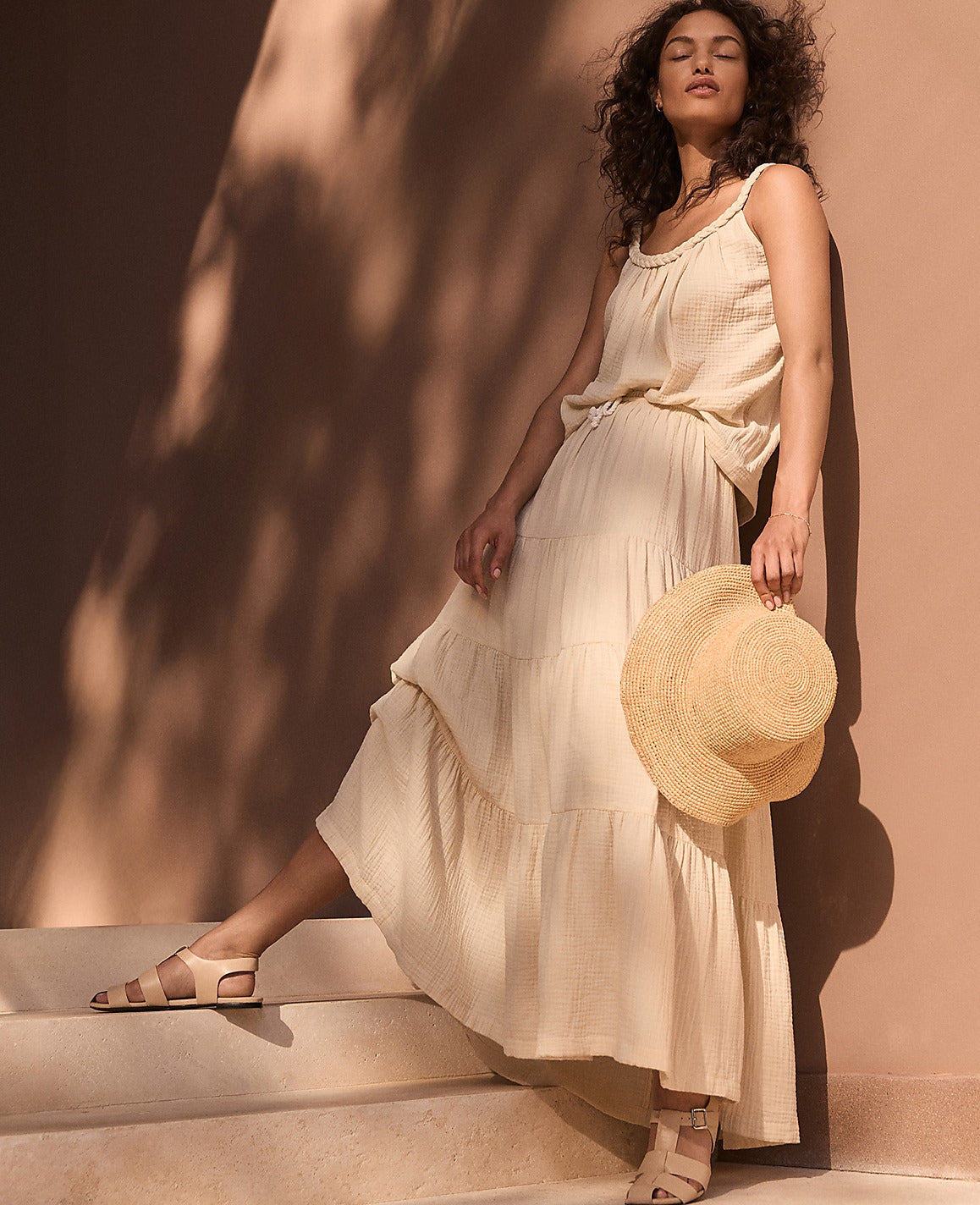 Haven Well Within Organic Cotton Gauze Tiered Maxi Skirt | Ann Taylor