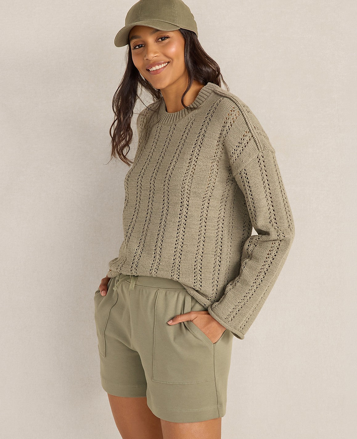Haven Well Within Cotton Tape Yarn Vertical Stitch Sweater | Ann Taylor