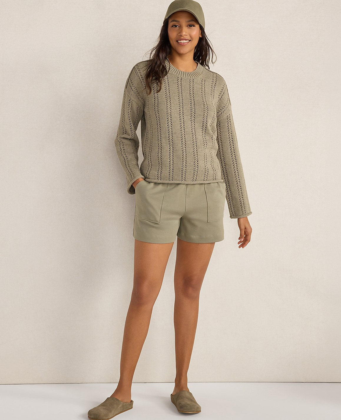 Haven Well Within Cotton Tape Yarn Vertical Stitch Sweater | Ann Taylor