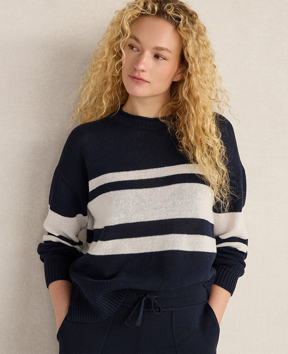 Haven Well Within Cotton Linen Stripe Roll Neck Sweater | Ann Taylor