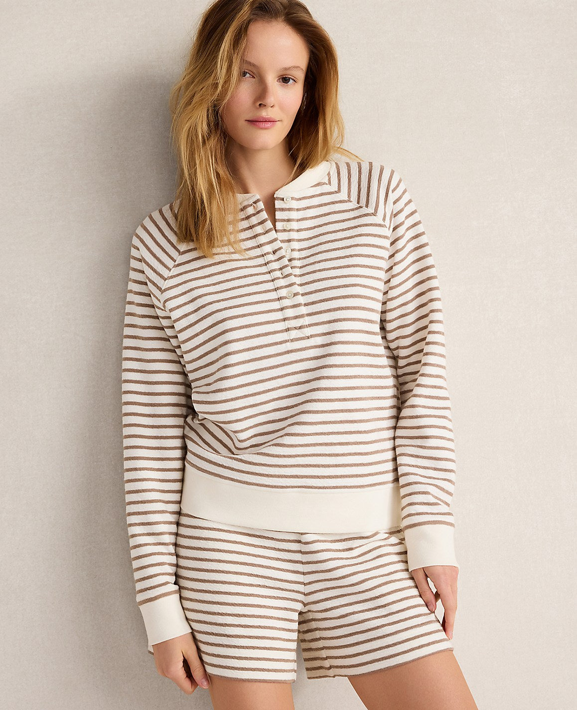 Haven Well Within Cotton Blend Textured Henley | Ann Taylor