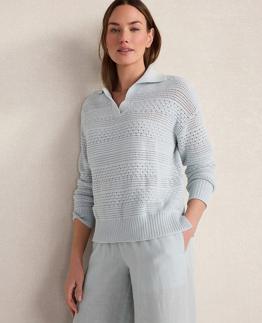 Haven Well Within Cotton Mixed Stitch Johnny Collar Sweater | Ann Taylor