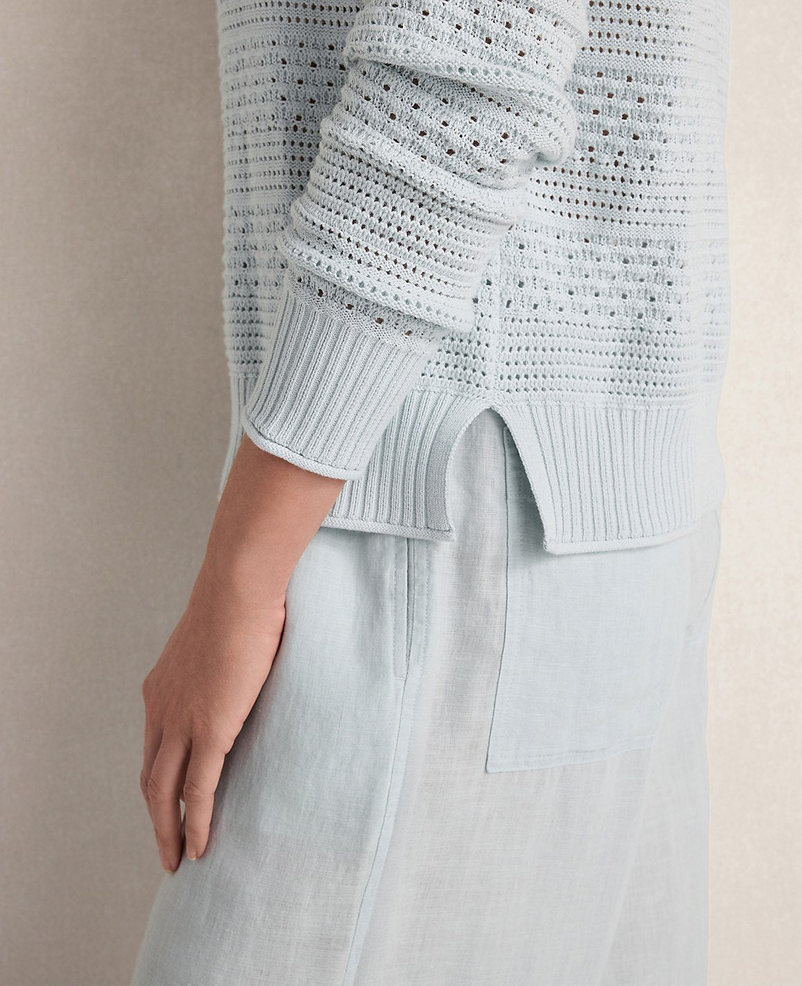 Haven Well Within Cotton Mixed Stitch Johnny Collar Sweater | Ann Taylor