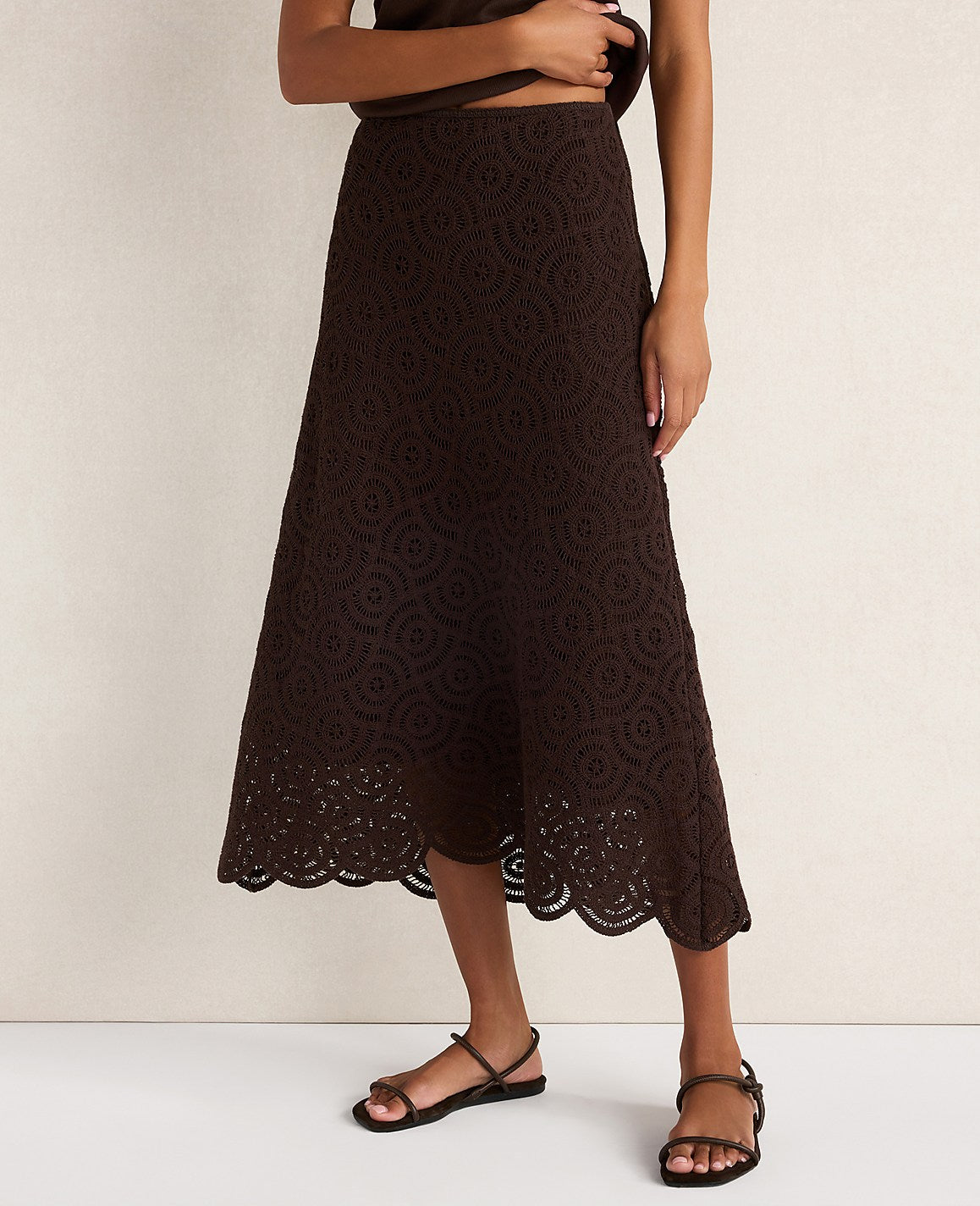Haven Well Within Cotton Crochet Scalloped Midi Skirt | Ann Taylor