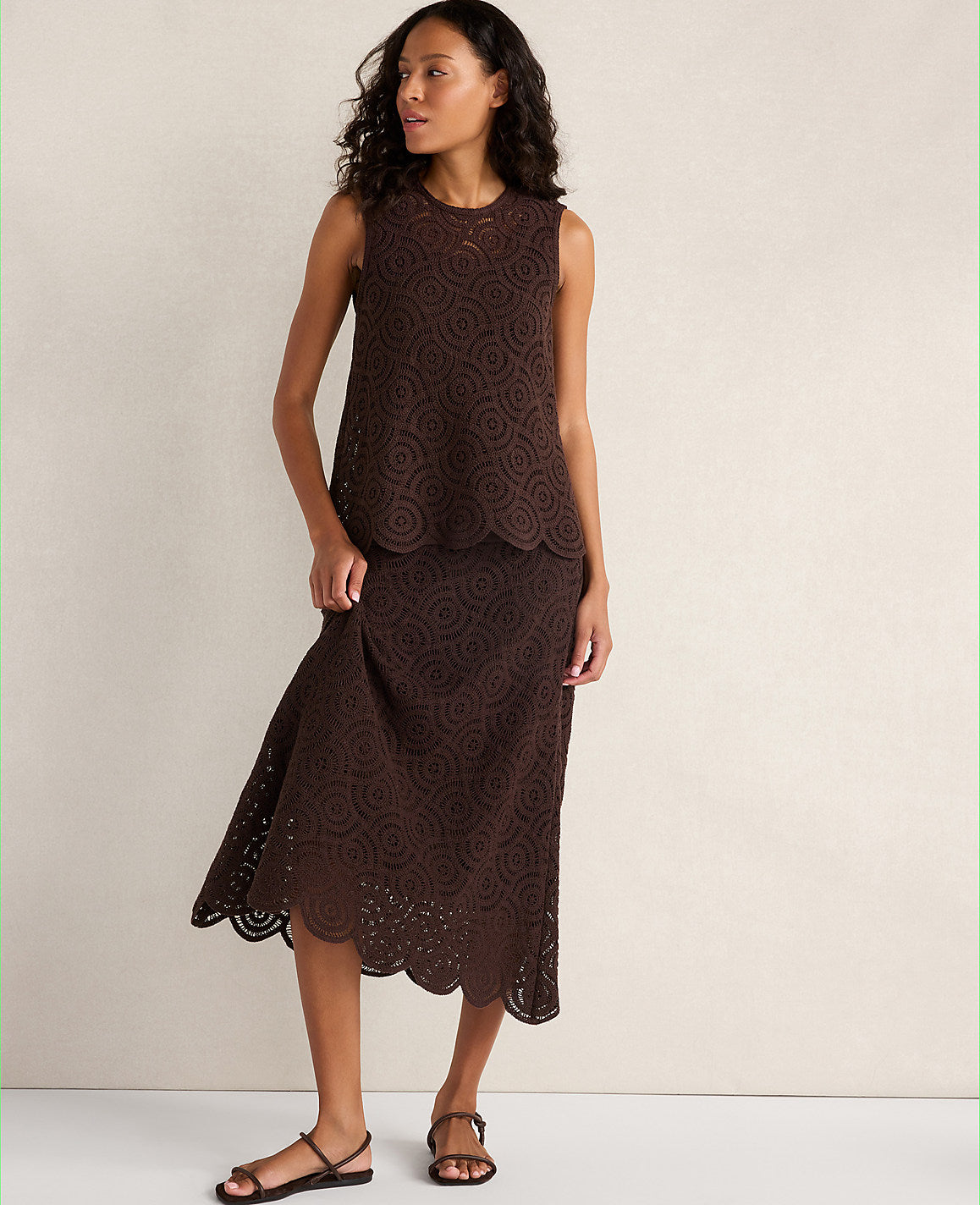 Haven Well Within Cotton Crochet Scalloped Midi Skirt | Ann Taylor