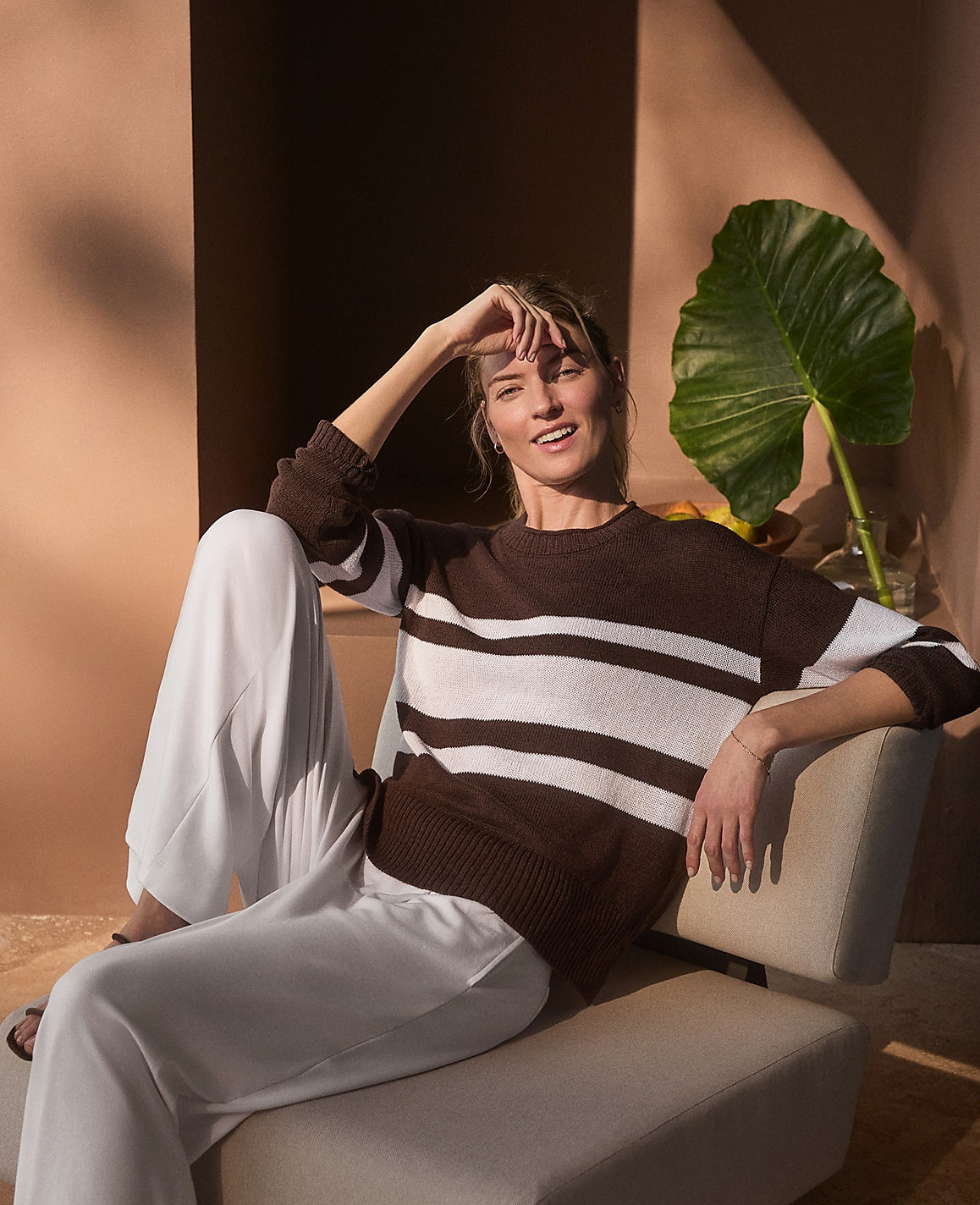 Haven Well Within Cotton Linen Stripe Roll Neck Sweater | Ann Taylor
