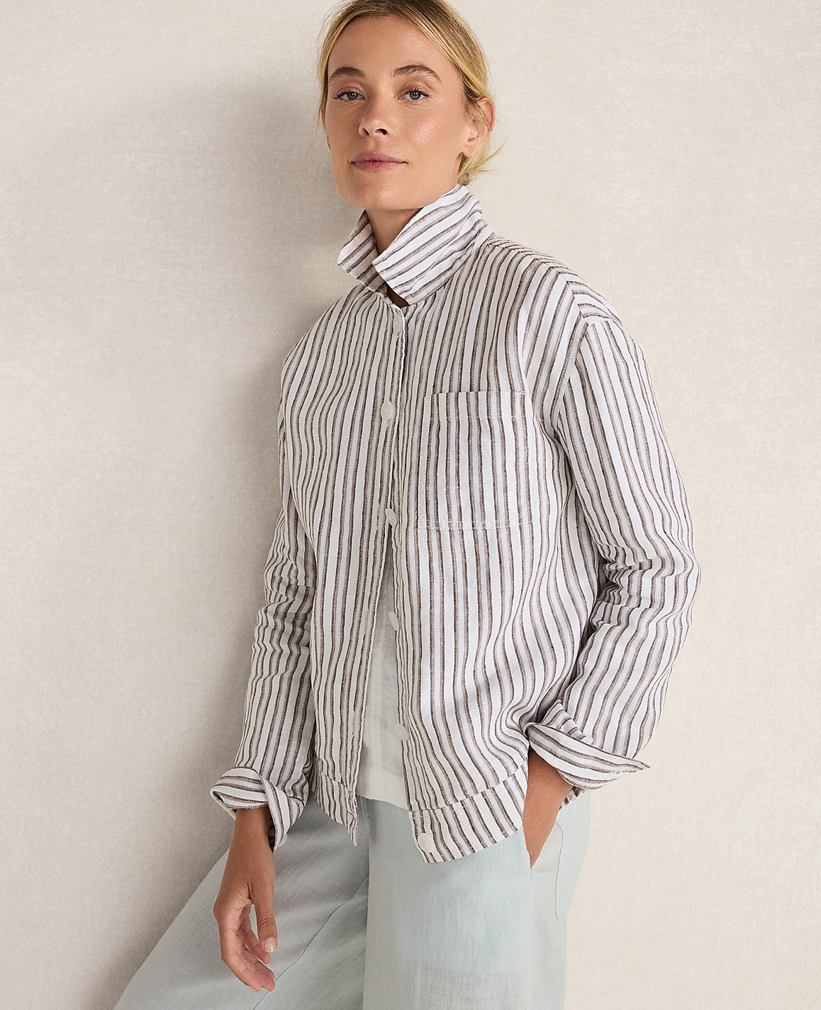 Haven Well Within Everweave Linen Stripe Boxy Jacket | Ann Taylor