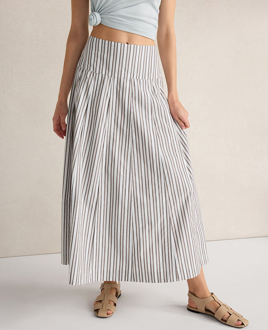 Haven Well Within Organic Cotton Poplin Stripe Drop Waist Skirt | Ann Taylor
