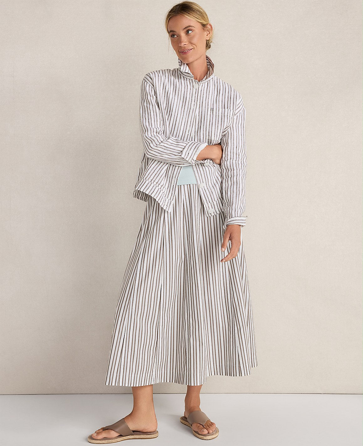 Haven Well Within Organic Cotton Poplin Stripe Drop Waist Skirt | Ann Taylor