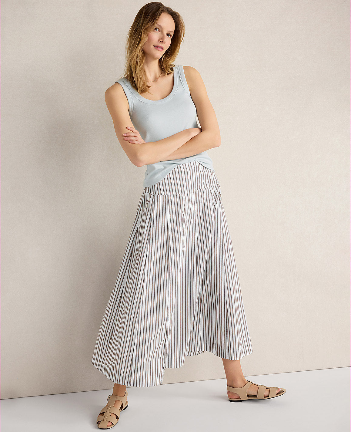 Haven Well Within Organic Cotton Poplin Stripe Drop Waist Skirt | Ann Taylor