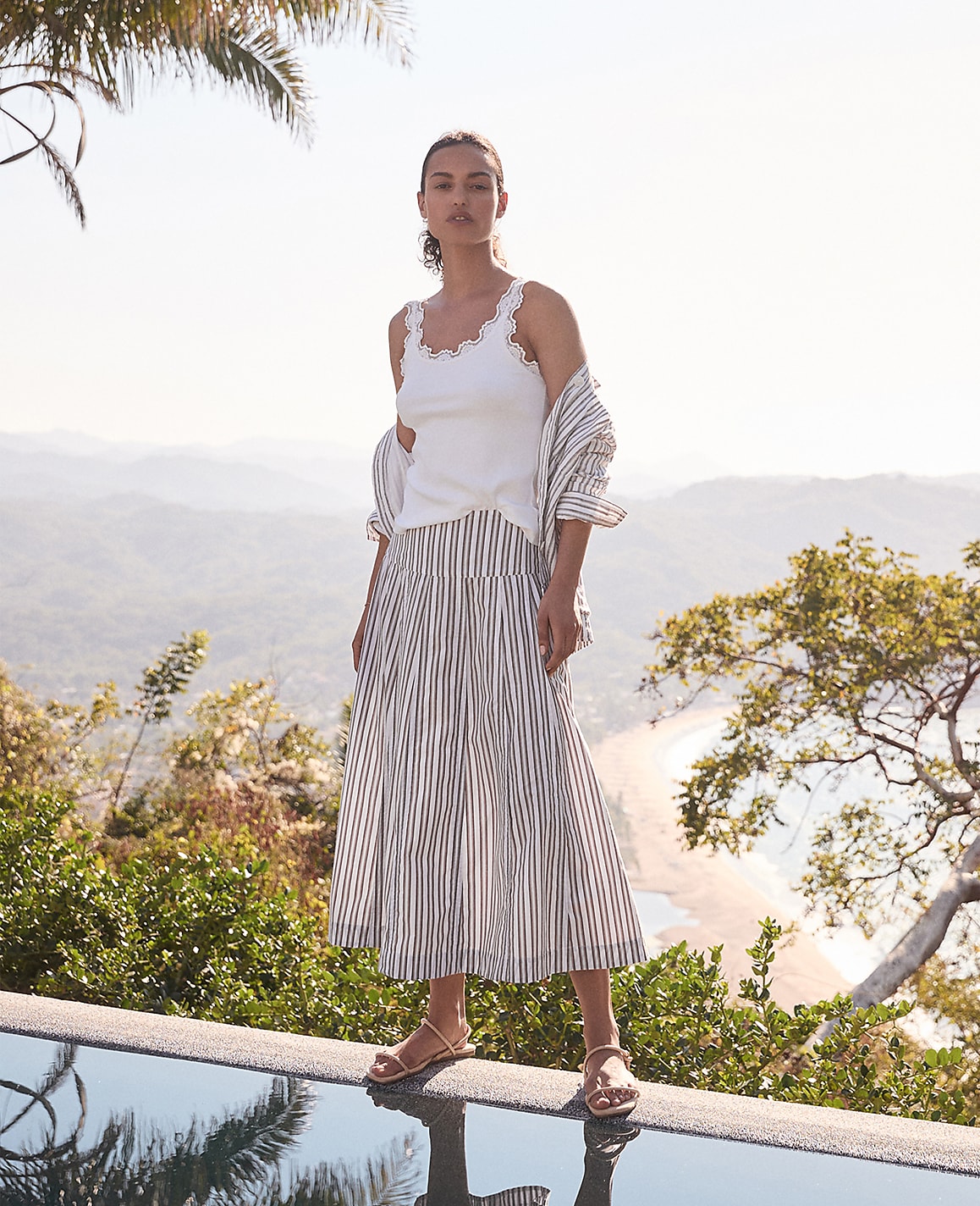 Haven Well Within Organic Cotton Poplin Stripe Drop Waist Skirt | Ann Taylor