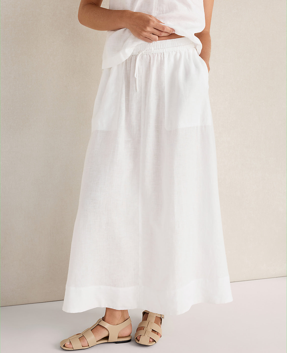 Haven Well Within Linen Drawstring Midi Skirt | Ann Taylor