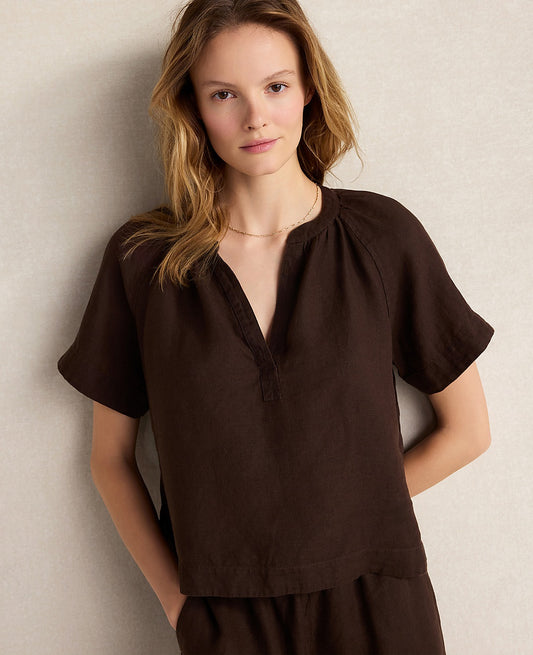 Haven Well Within Linen Gathered V-Neck Top | Ann Taylor