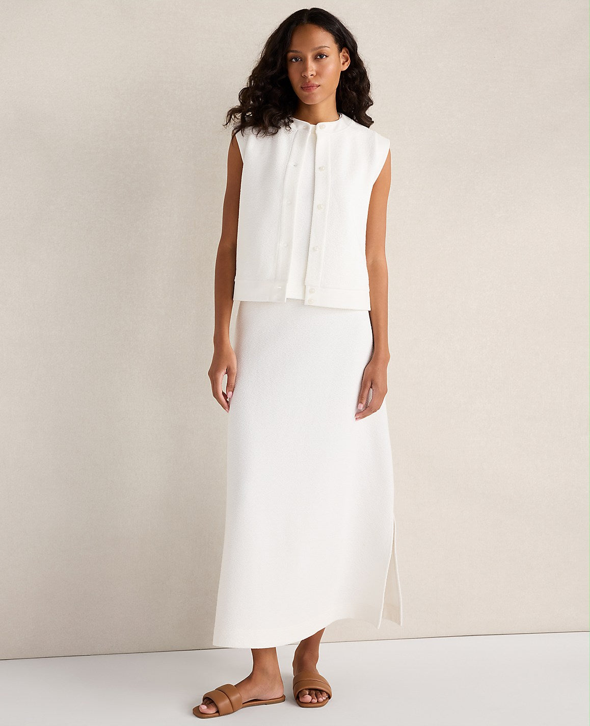 Haven Well Within Cotton Blend Textured Midi Skirt | Ann Taylor