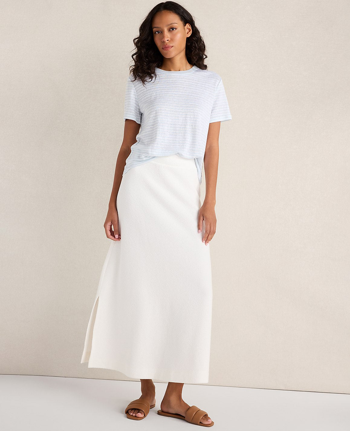 Haven Well Within Cotton Blend Textured Midi Skirt | Ann Taylor
