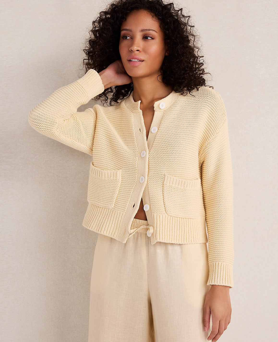 Haven Well Within Cotton Link Stitch Cardigan | Ann Taylor