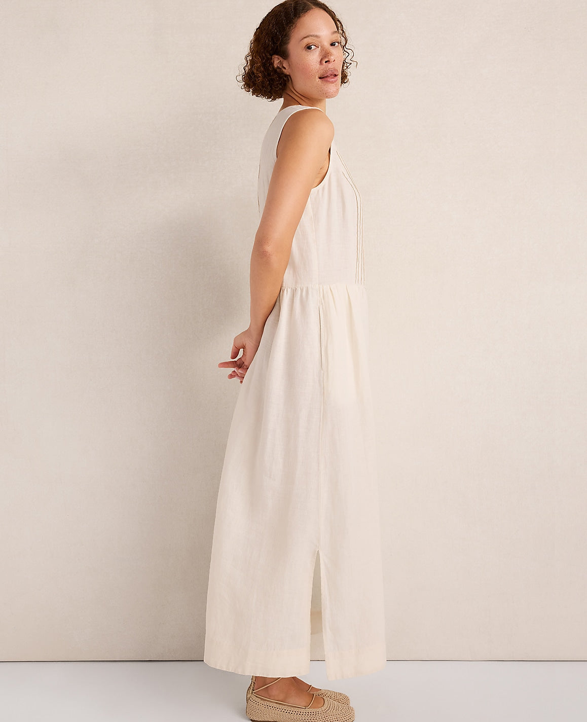 Haven Well Within Linen Pintuck Midi Dress | Ann Taylor