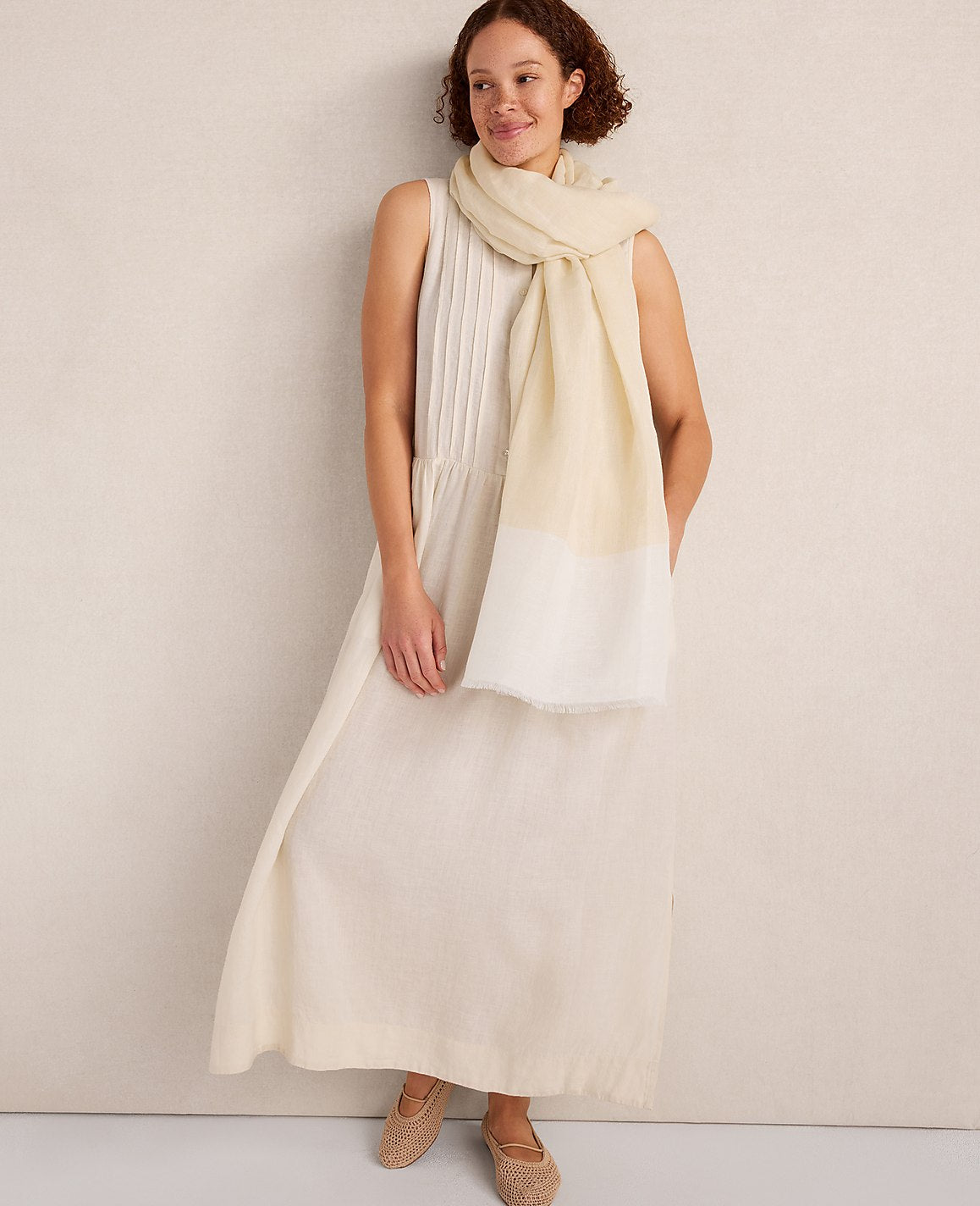 Haven Well Within Linen Pintuck Midi Dress | Ann Taylor