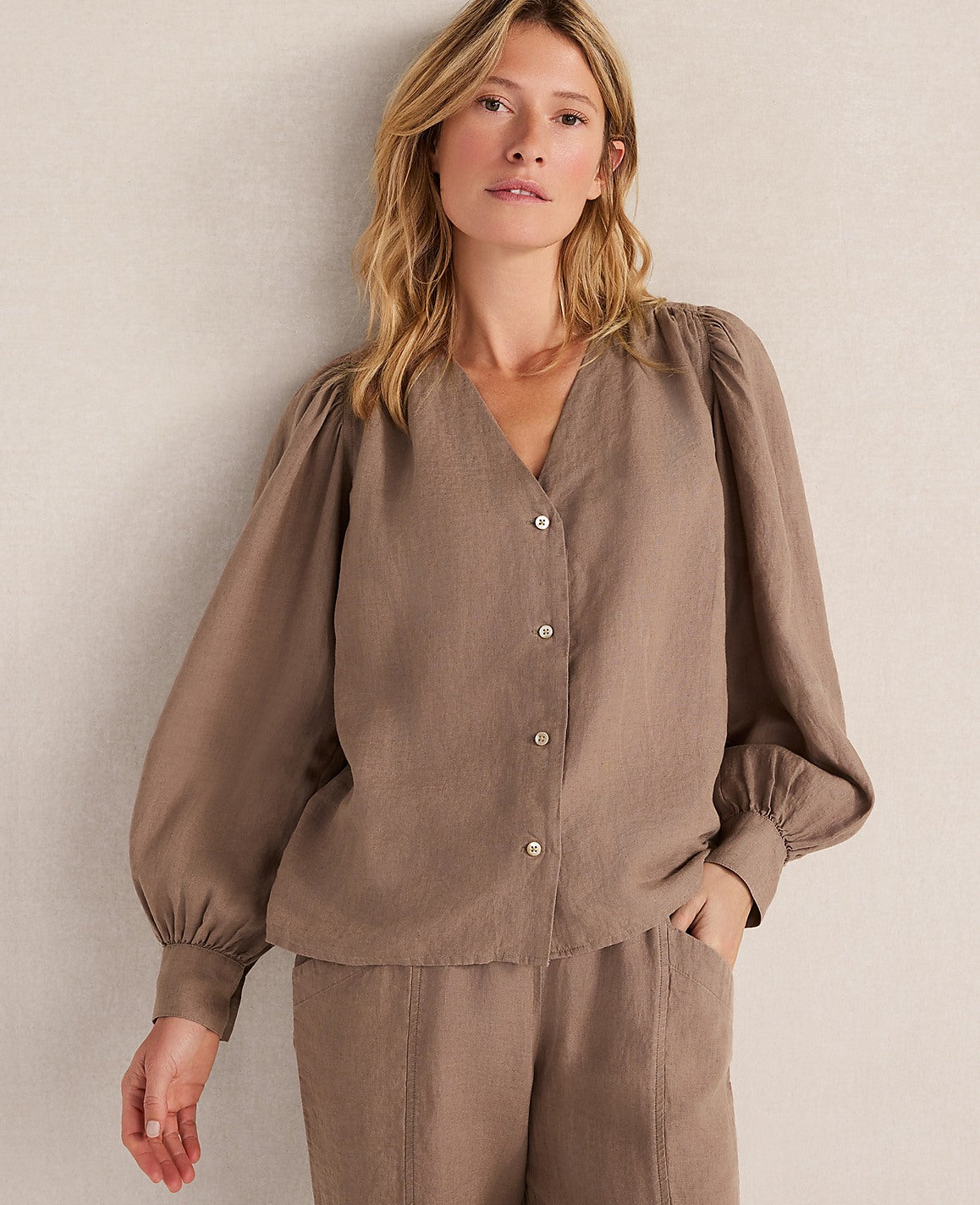 Haven Well Within Linen V-Neck Blouse | Ann Taylor