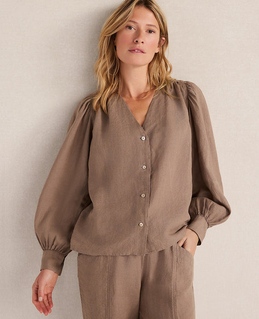 Haven Well Within Linen V-Neck Blouse | Ann Taylor