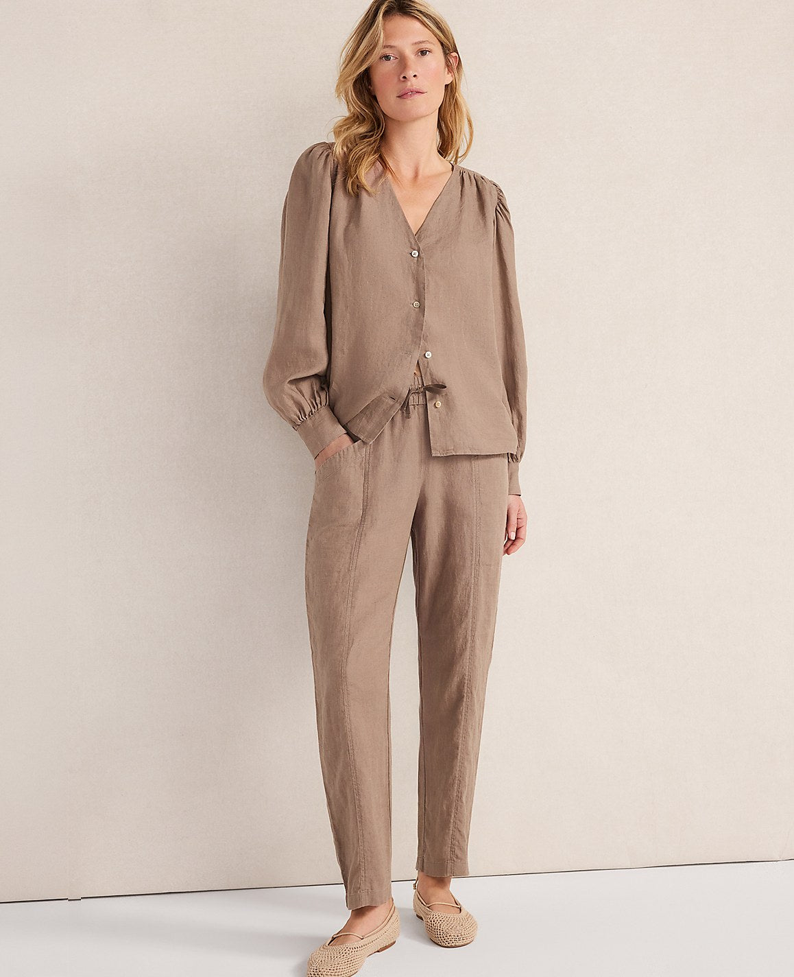 Haven Well Within Linen V-Neck Blouse | Ann Taylor