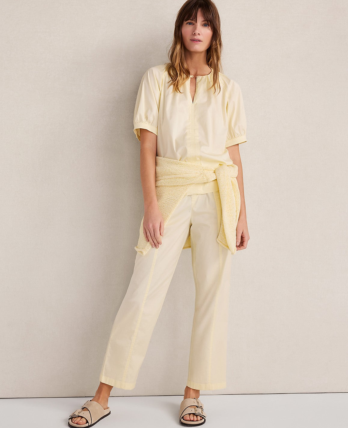 Haven Well Within Organic Cotton Twill Split Neck Top | Ann Taylor