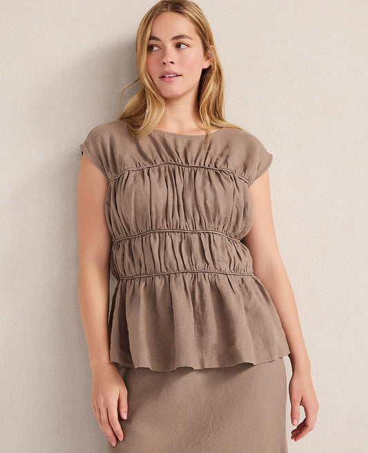 Haven Well Within Linen Shirred Sleeveless Top | Ann Taylor
