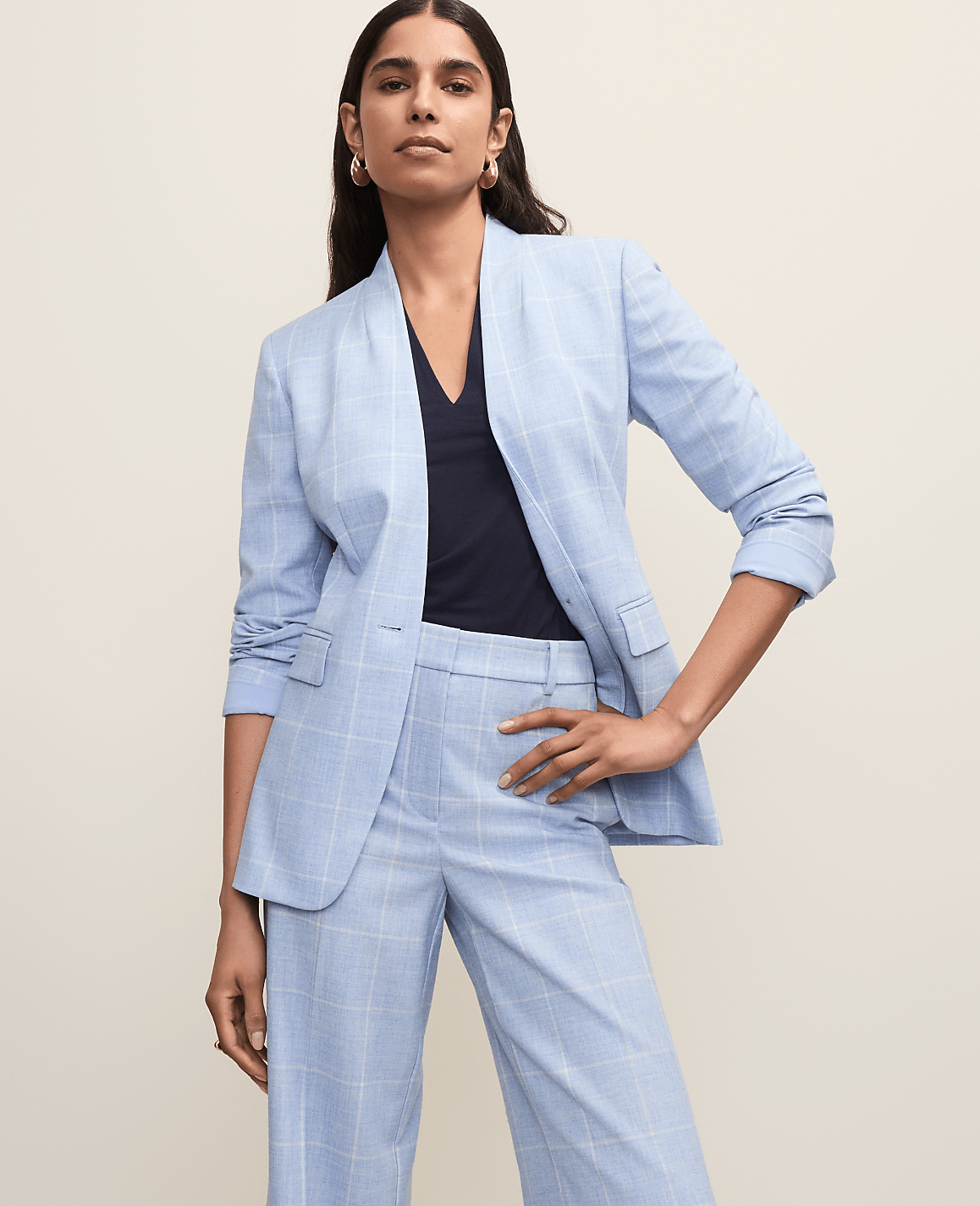 The Collarless Belted Blazer in Windowpane | Ann Taylor