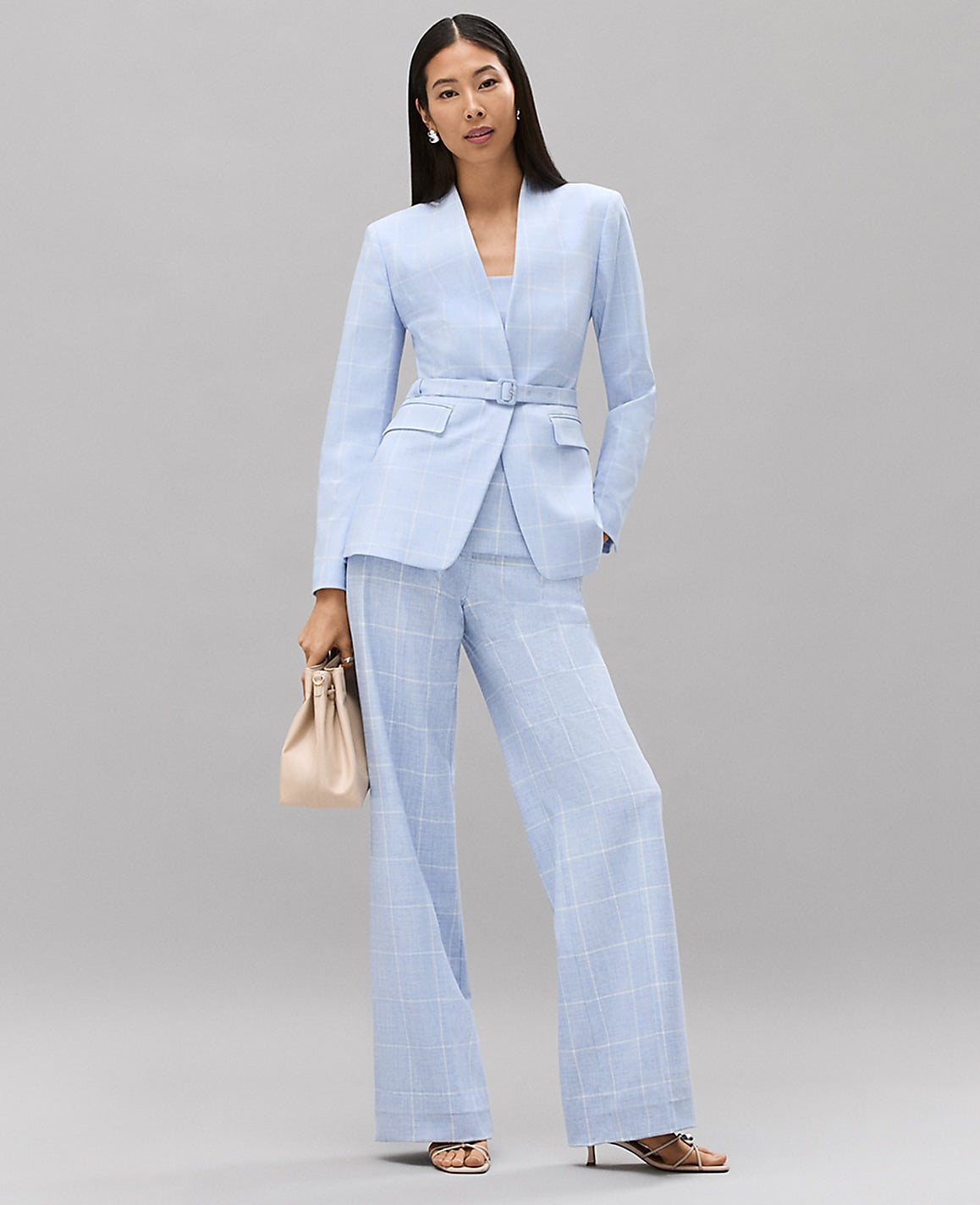 The Collarless Belted Blazer in Windowpane | Ann Taylor