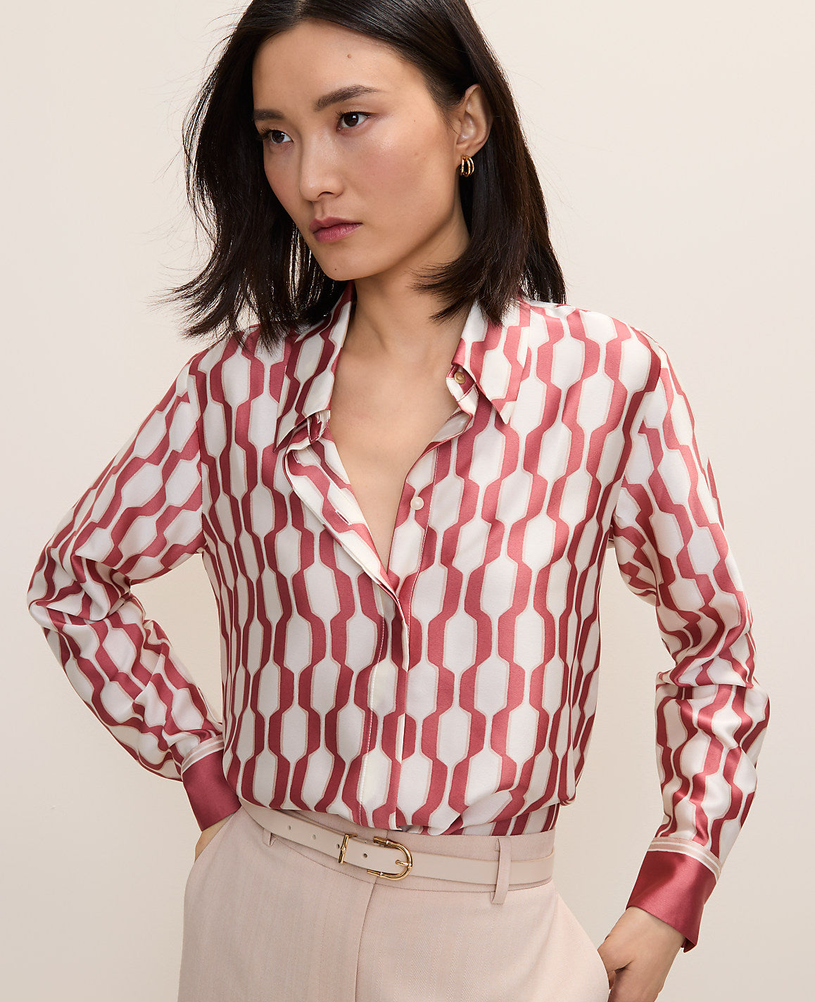 Geo Satin Modern Shirt | Ann Taylor