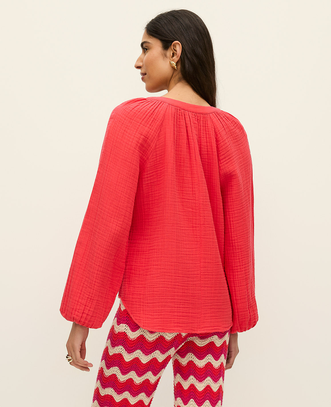 Cotton Gauze Split Neck Blouse | Ann Taylor
