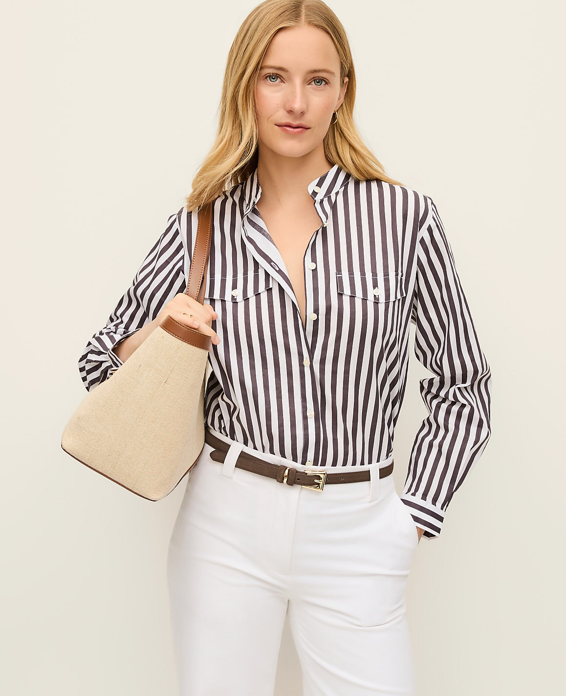 Striped Oversized Pocket Shirt | Ann Taylor