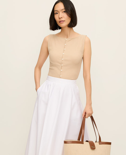Ribbed Sleeveless Button Top | Ann Taylor