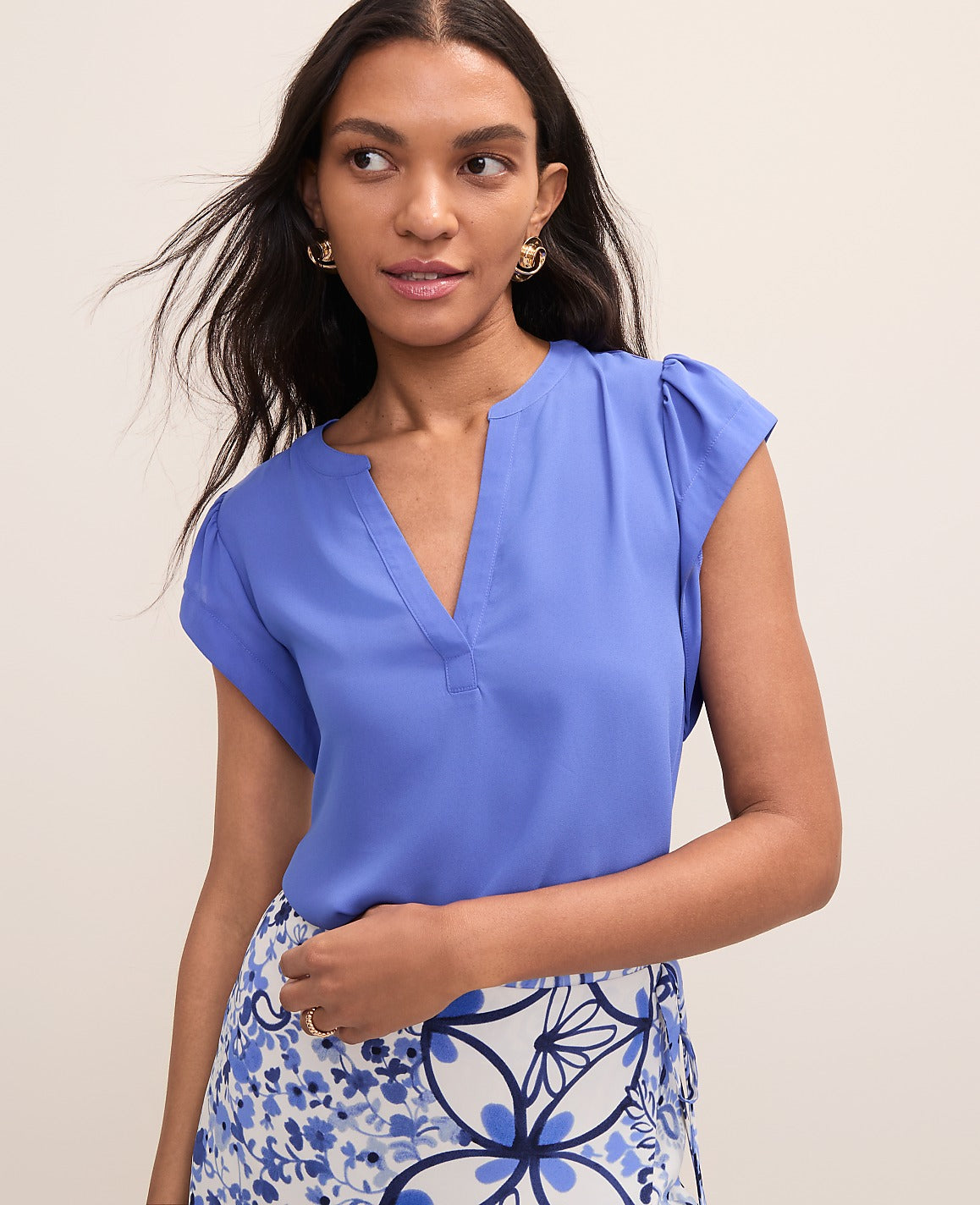 Mixed Media Flutter Sleeve Top | Ann Taylor