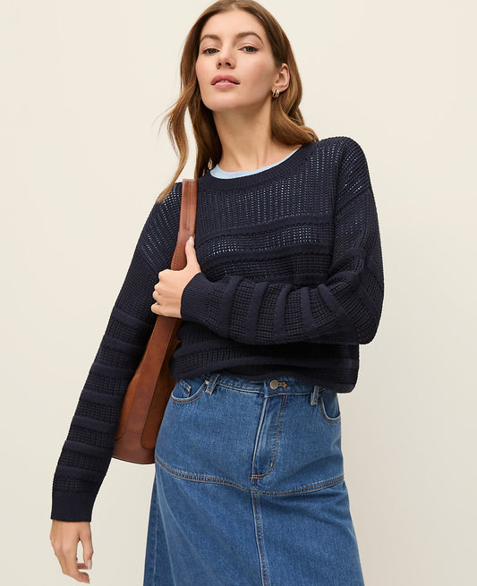 Weekend Textured Pointelle Sweater | Ann Taylor