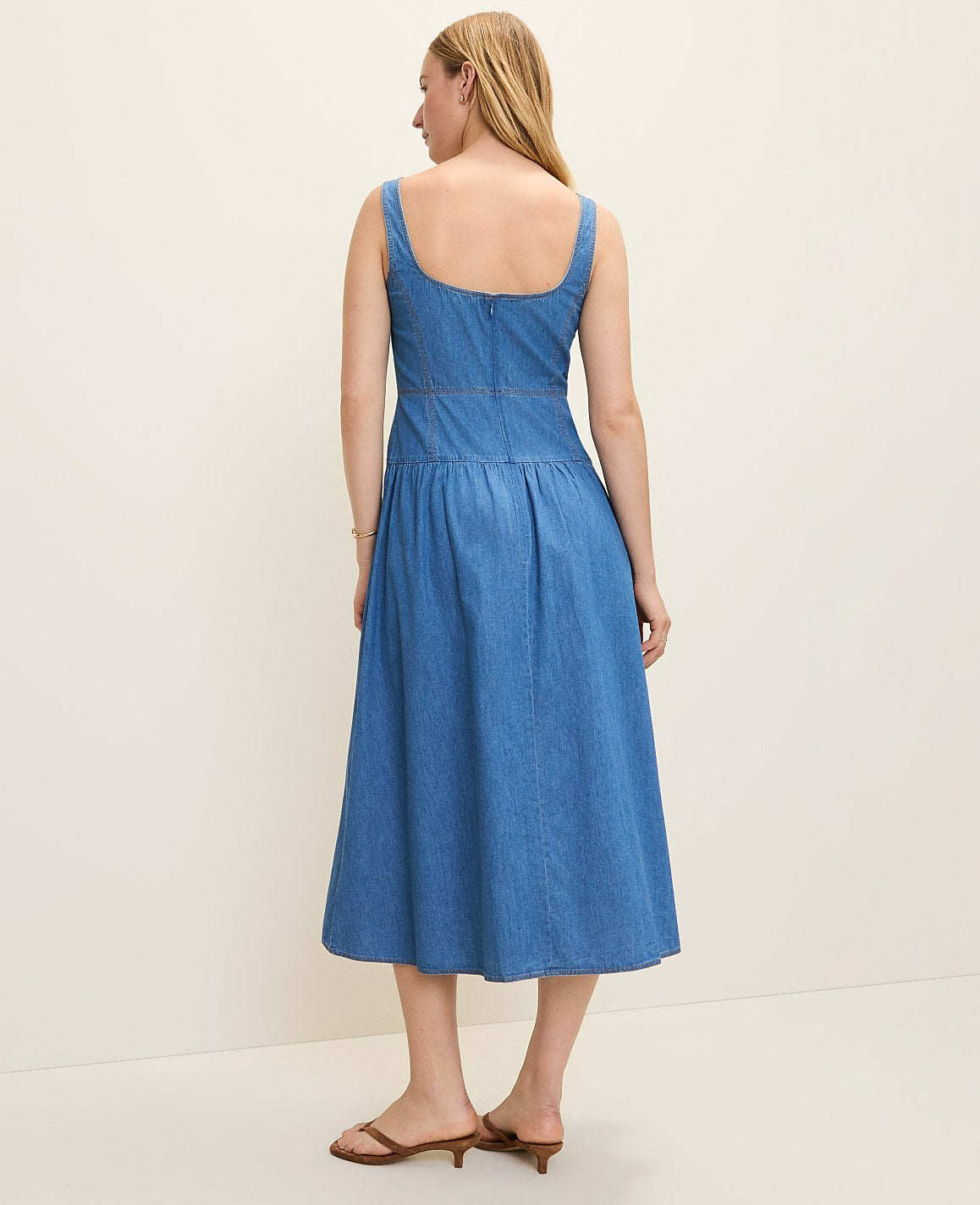 Weekend Chambray Flare Midi Dress | Ann Taylor