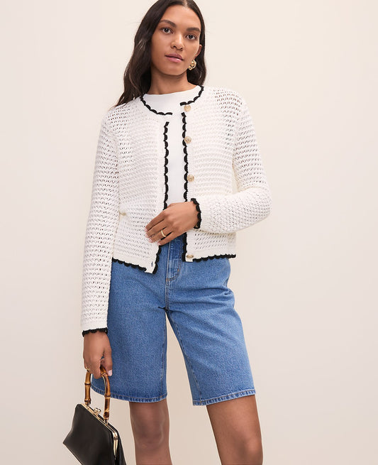 Petite Scalloped Trim Cardigan | Ann Taylor