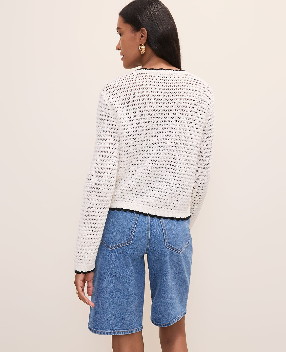 Petite Scalloped Trim Cardigan | Ann Taylor