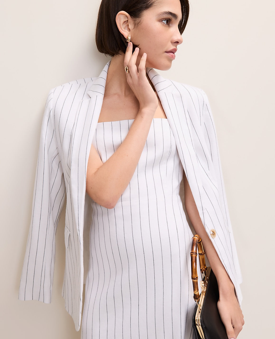 The Petite Pinstripe Midi Dress in Linen Blend | Ann Taylor
