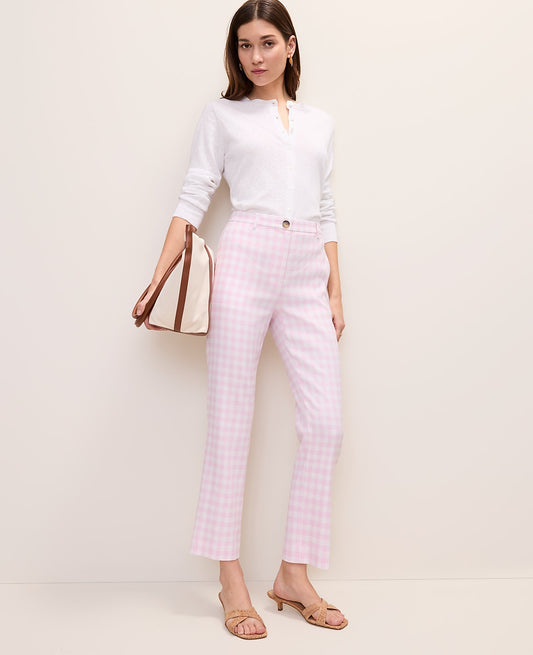 The Tall Slim Crop Pant in Gingham Linen Blend | Ann Taylor