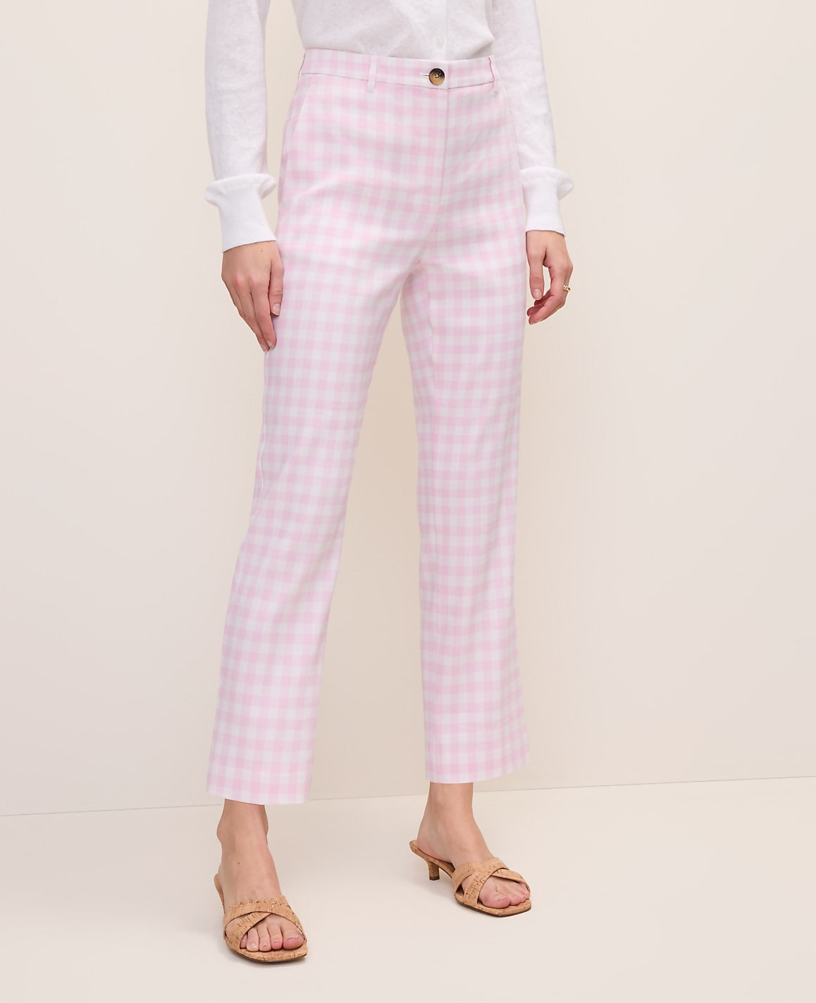 The Tall Slim Crop Pant in Gingham Linen Blend | Ann Taylor