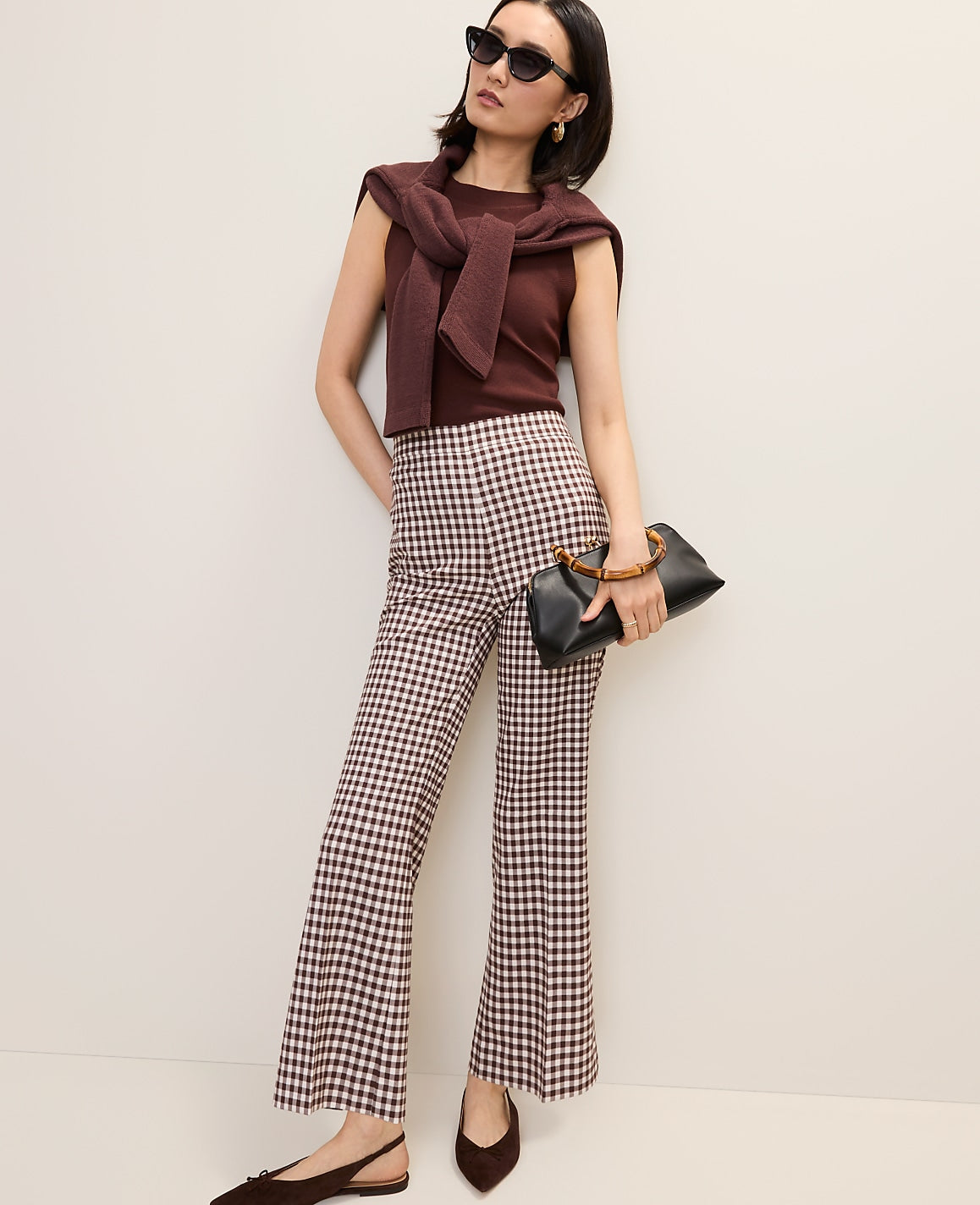 The Tall Side Zip Flare Pant in Gingham | Ann Taylor